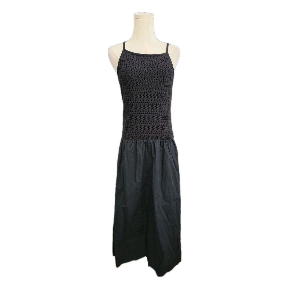 NWT Universal Thread Black Drop Waist Crochet Top Poplin Maxi Dress Sz Medium